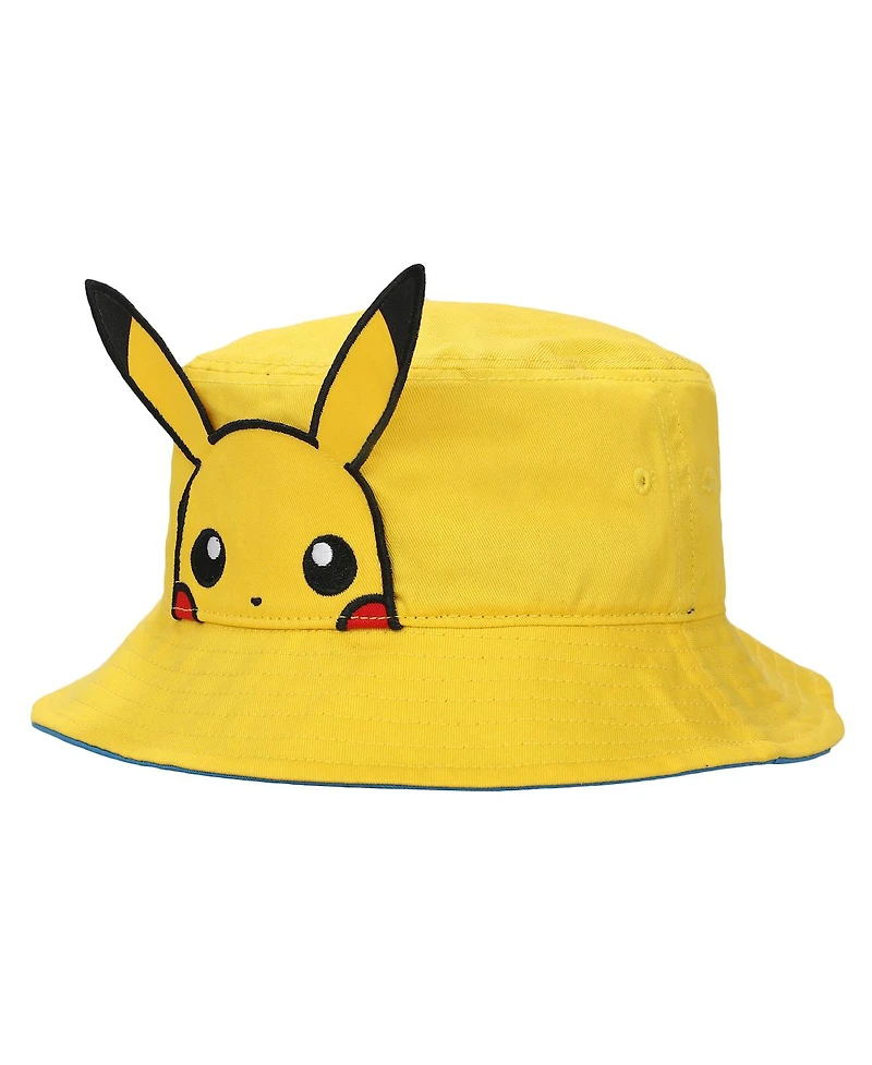 Pokemon Men's Pikachu Face Unisex Adult Bucket Hat With 3D Plush