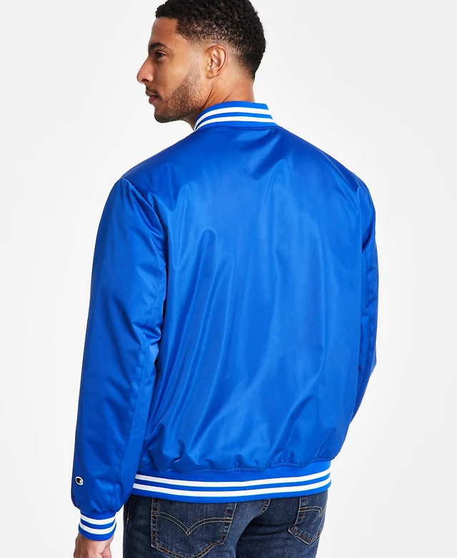 Champion Men's Classic Logo Striped-Trim Varsity Jacket