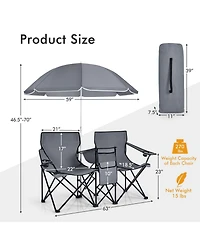Vebreda Portable Folding Picnic Double Chair With Umbrella