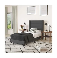 Percy Modern Platform Bed With Padded Channel Stitched Upholstered Wingback Headboard