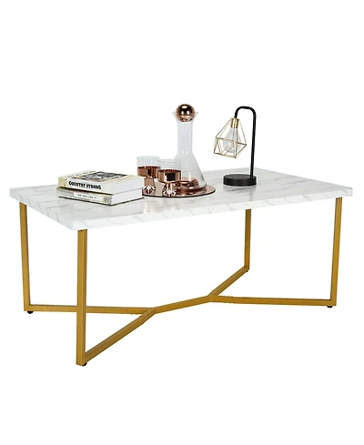 Modern Coffee Table with Faux Marble Tabletop & Golden Y-shaped Legs Foot Pads