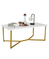 Modern Coffee Table with Faux Marble Tabletop & Golden Y-shaped Legs Foot Pads