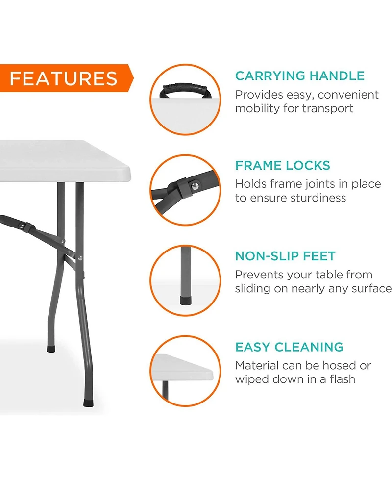 Sugift 8 ft. White Fold-in-Half Steel Outdoor Picnic Folding Table