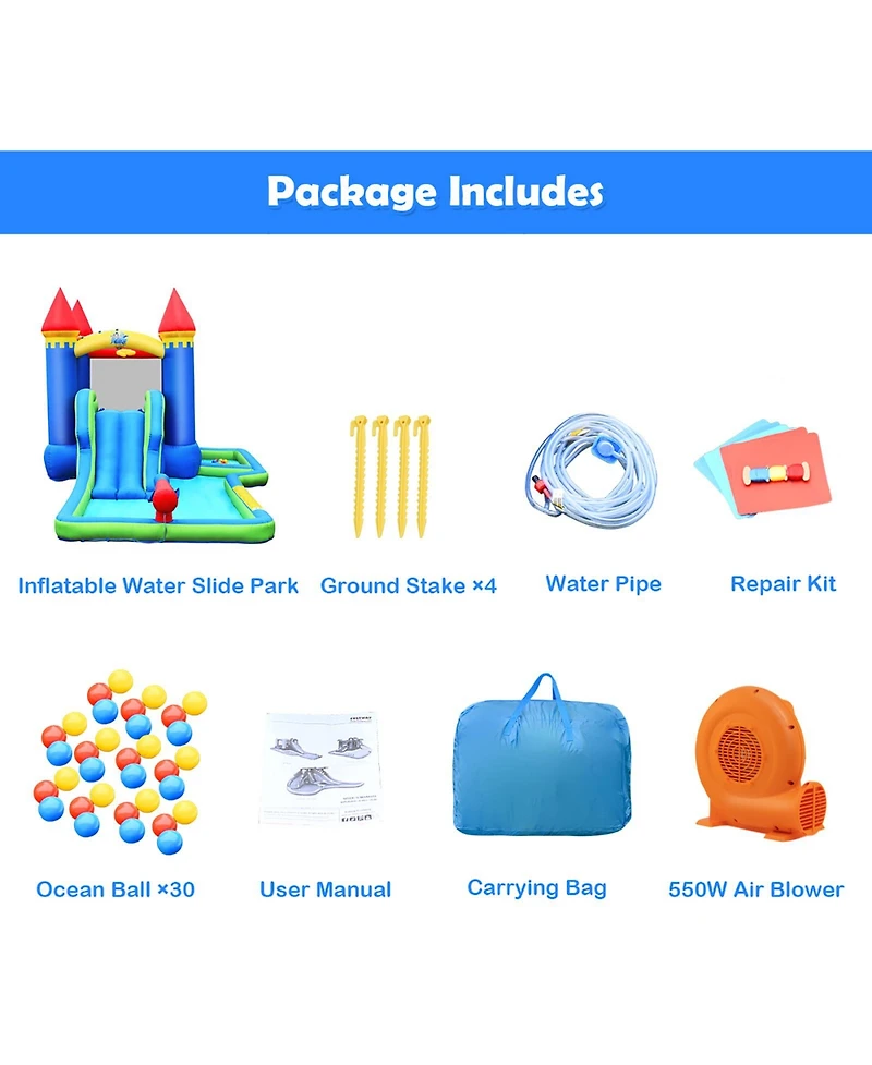 Inolait Inflatable Bounce House Castle Water Slide with Climbing Wall and 550W Blower