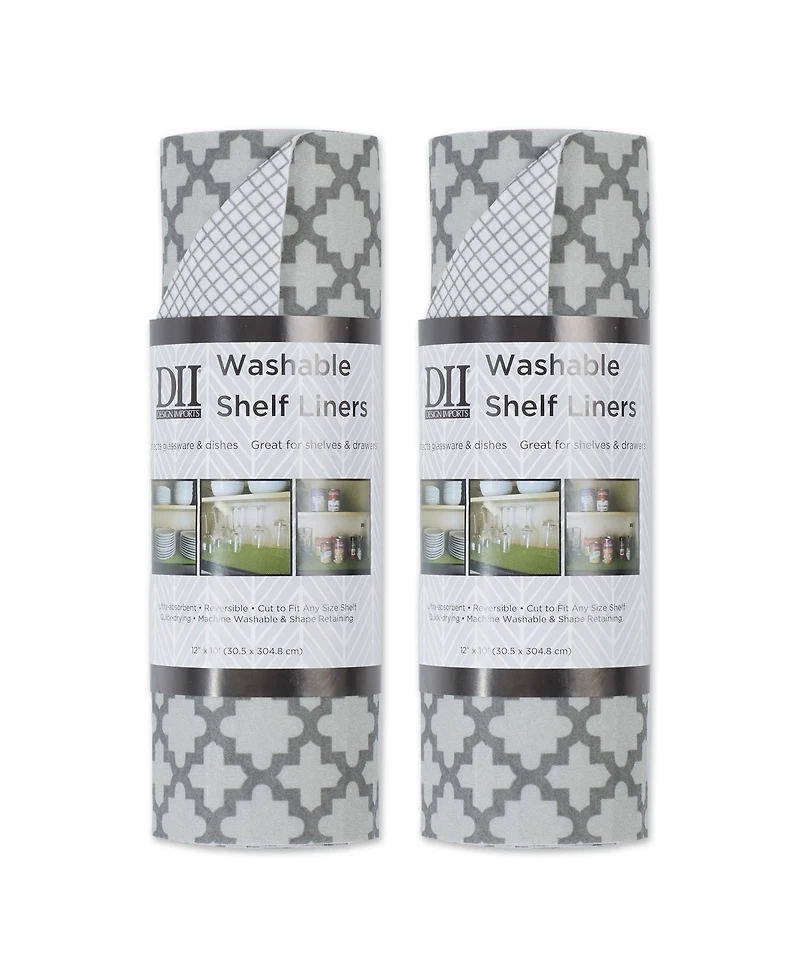 Design Imports Fridge Shelf Liner Collection Non-Adhesive, Cut to fit, Machine Washable, 12x120", Gray Lattice, 2 Piece