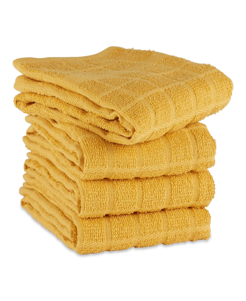 Design Imports Basic Terry Collection Windowpane Dishtowel Set, 16x26", Honey Gold Solid, 4 Piece