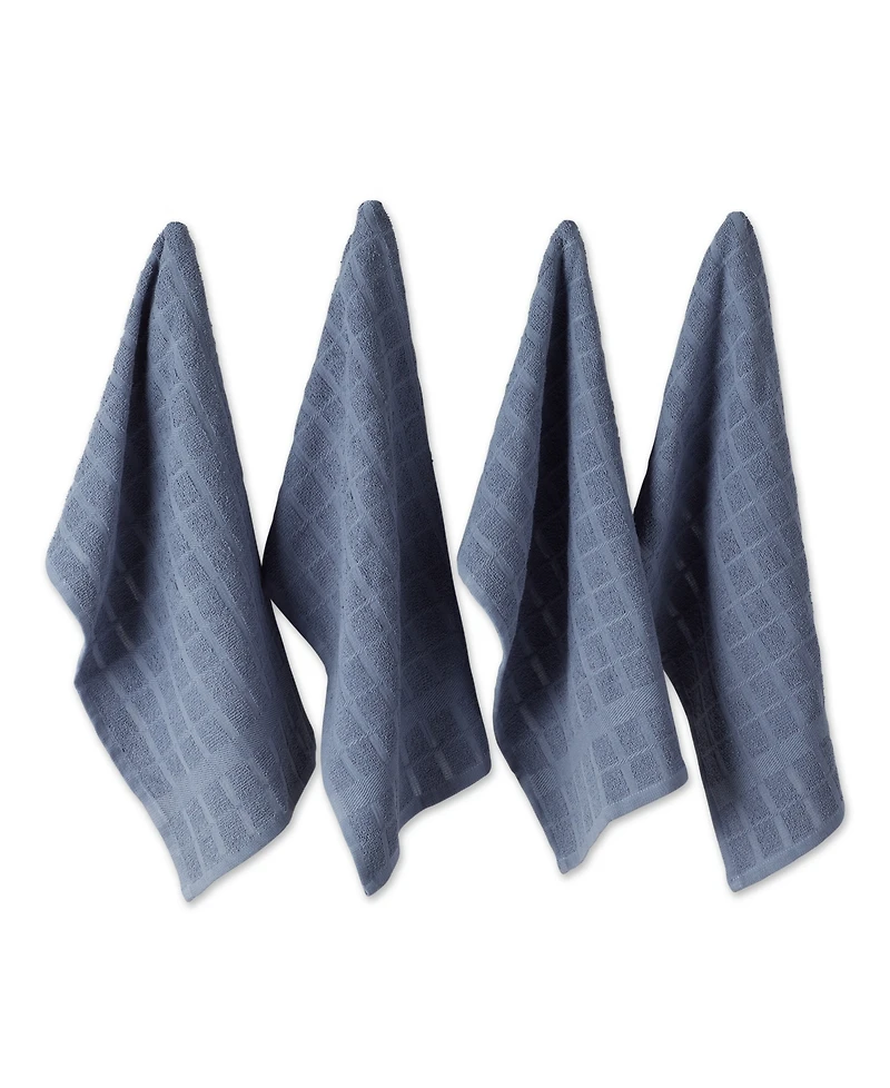 Design Imports Basic Terry Collection Windowpane Dishtowel Set, 16x26", Stonewash Solid, 4 Piece