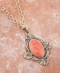 Barse Valerie Genuine Orange Sponge Coral Oval Pendant Necklace