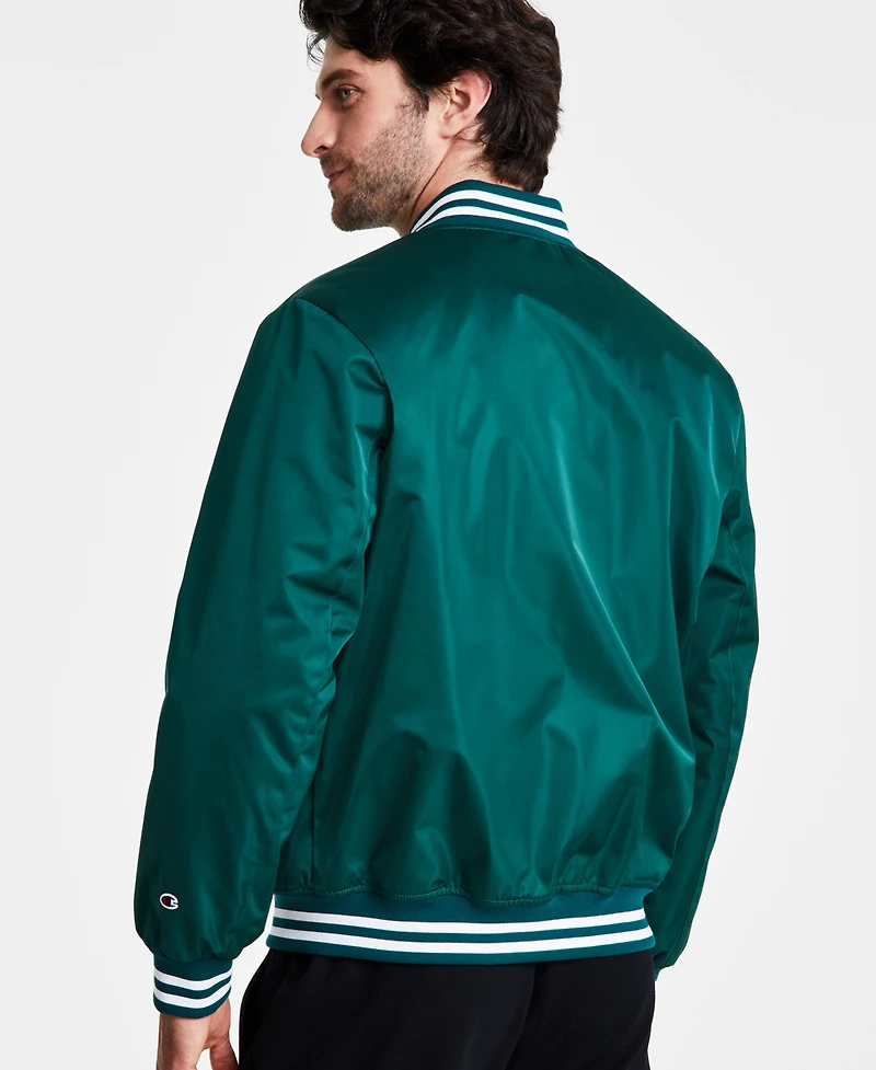 Champion Men's Classic Logo Striped-Trim Varsity Jacket