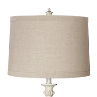 Traditional Vintage like Shabby Chic Standing Floor Lamp 60" Tall Antique White Washed Natural Linen Fabric Tapered Drum Shade Decor for Living R