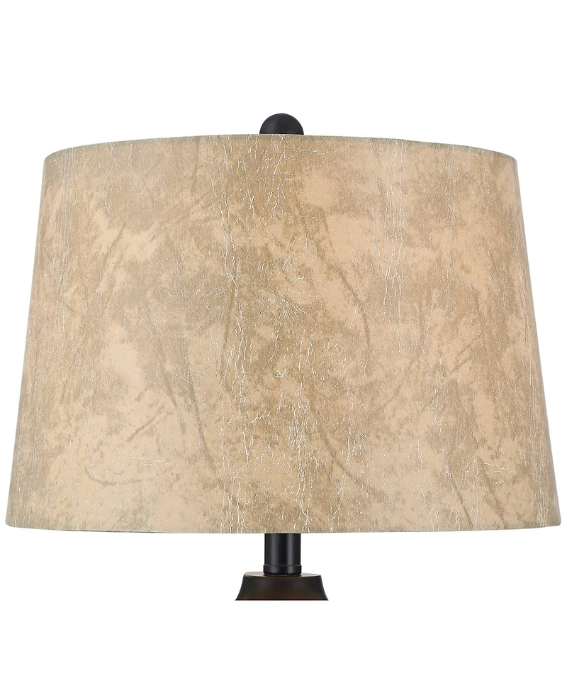 Franklin Iron Works Kaly Rustic Industrial Table Lamps 25" High Set of 2 Hammered Oiled Bronze with Usb Charging Port Faux Leather Drum Shade for
