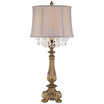Barnes and Ivy Dubois Traditional Table Lamp 37 1/4" Tall Antique Gold Mist Gray Crystal Beading Drum Shade for Bedroom Living Room Bedside Night
