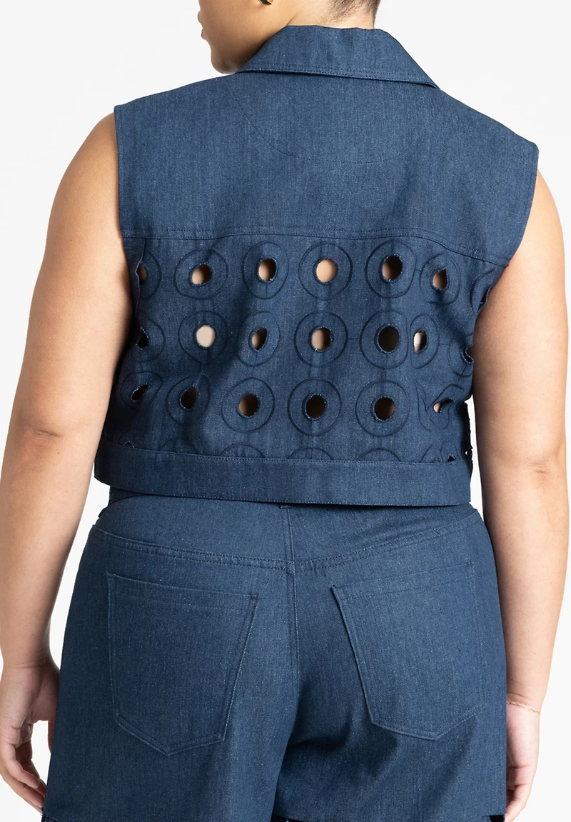 Eloquii Plus Circular Cutout Denim Vest