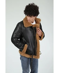 Men's Aviator Jacket, Silky Brown with Ginger Curly Wool