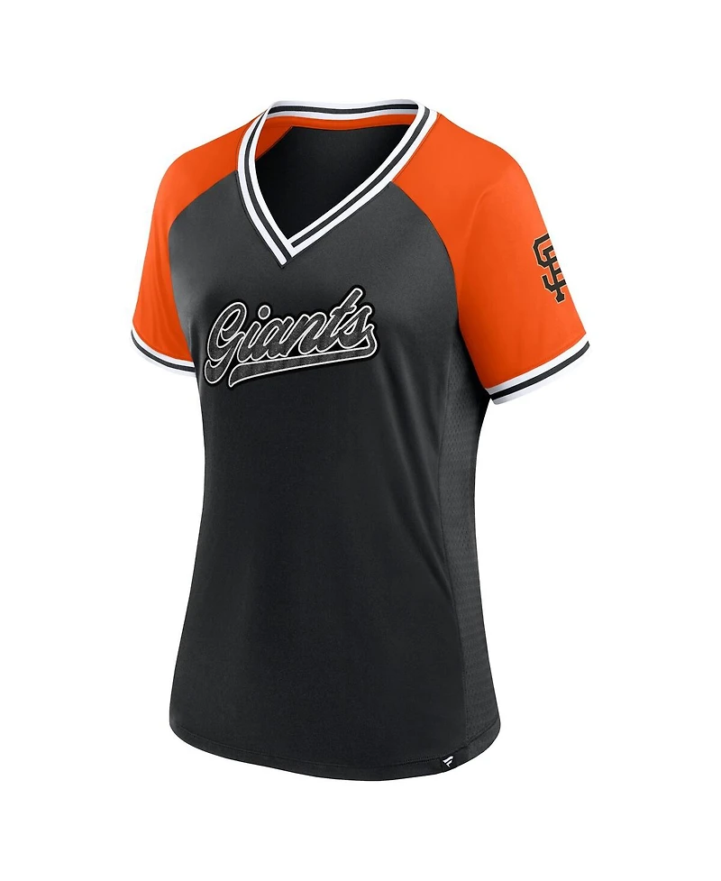 Fanatics Women's Black San Francisco Giants Glitz Glam League Diva Raglan V-Neck T-Shirt