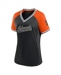 Fanatics Women's Black San Francisco Giants Glitz Glam League Diva Raglan V-Neck T-Shirt