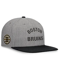 Fanatics Signature Men's Heather Gray Boston Bruins Elements Flat Brim Leather Strapback Hat