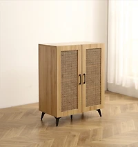 Double-Door Rattan Shoe Cabinet with Large Storage Space