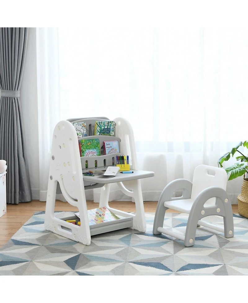 Sugift 2-in-1 Kids Easel Desk Chair Set Book Rack Adjustable Art Painting Board