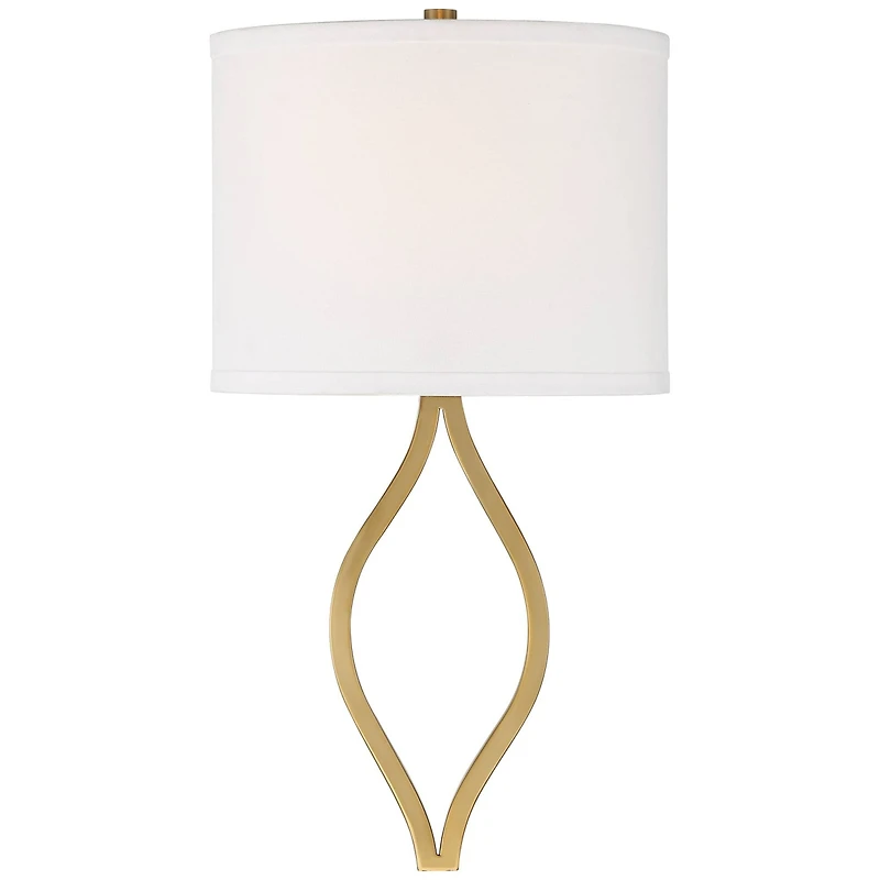 Possini Euro Design Modern Wall Light Sconce Warm Brass Hardwired 19 1/2" High Fixture Half Moon Linen Shade for Bedroom Living Room