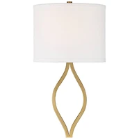 Possini Euro Design Modern Wall Light Sconce Warm Brass Hardwired 19 1/2" High Fixture Half Moon Linen Shade for Bedroom Living Room