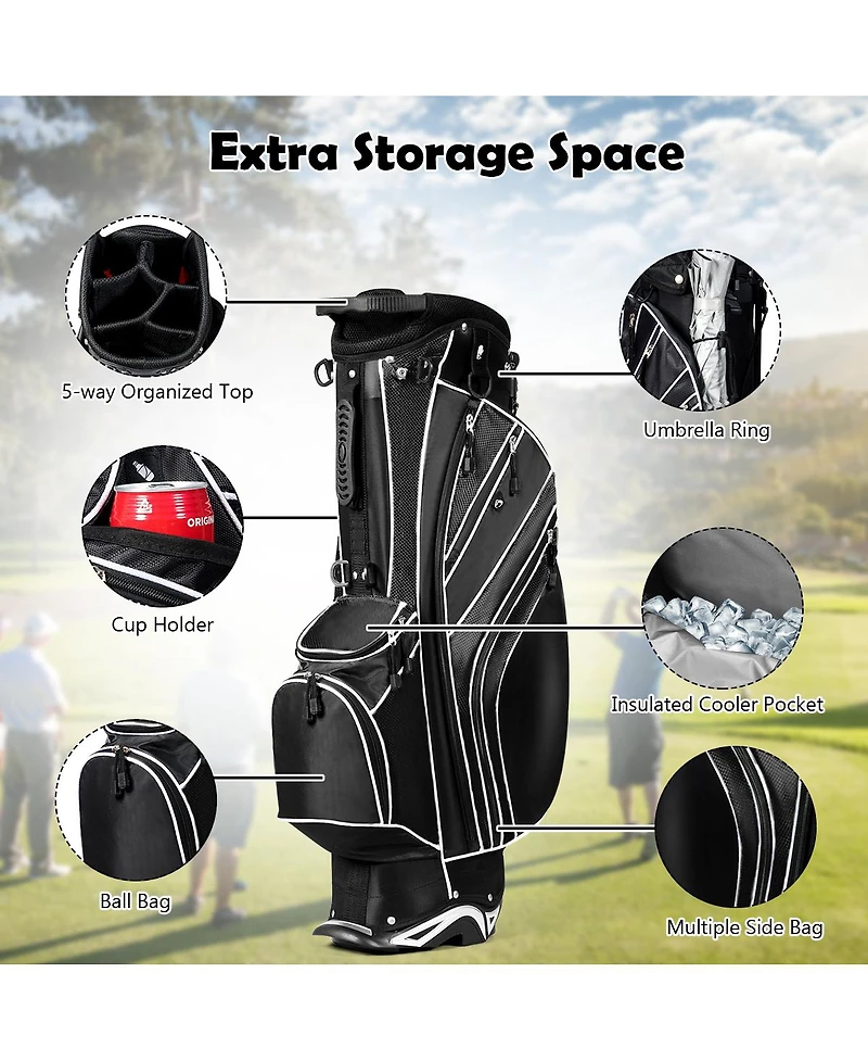 Golf Stand Cart Bag with 6-Way Divider Carry Pockets
