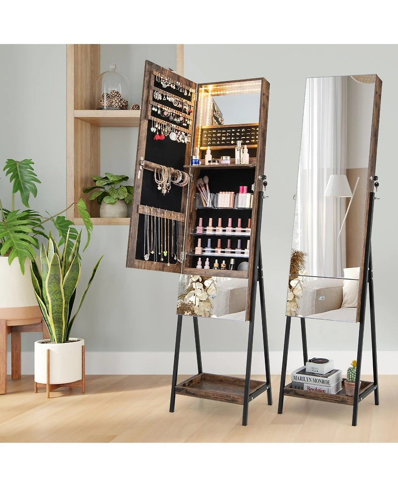 Sugift Lockable Freestanding Jewelry Organizer with Full-Length Frameless Mirror