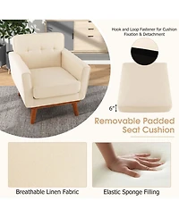 Modern Accent Chair Upholstered Linen Fabric Armchair with Removable Cushion