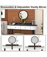 Solid Wood Makeup Vanity Desk Set with Led Lighted Mirror Drawers Cushioned Stool