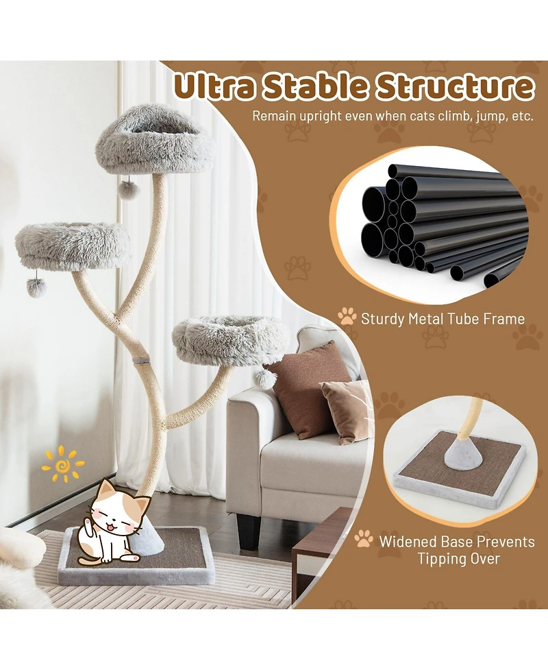 Cat Tree Tower 70'' Multi-Level Kitten Activity Center with 3 Perches & Balls