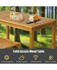 Costway 5 Pcs Acacia Wood Bar Table Set 45" Rectangular Dining Table & 4 Saddle Stools