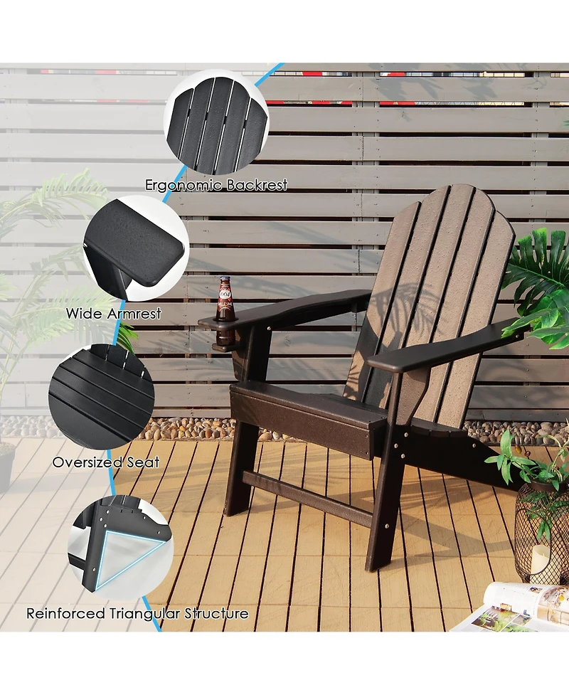 Patio Adirondack Chair Weather Resistant Garden Deck W/Cup Holder