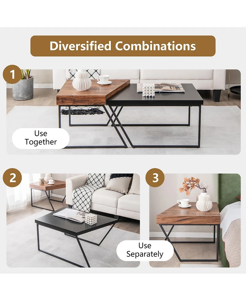Costway Nesting Table Modern Coffee Table Set of 2 Stacking Side Table