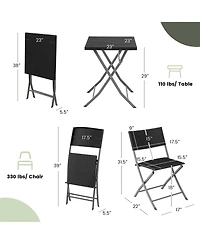 3PCS Patio Folding Rattan Bistro Set Chairs Backrest Table Garden Deck