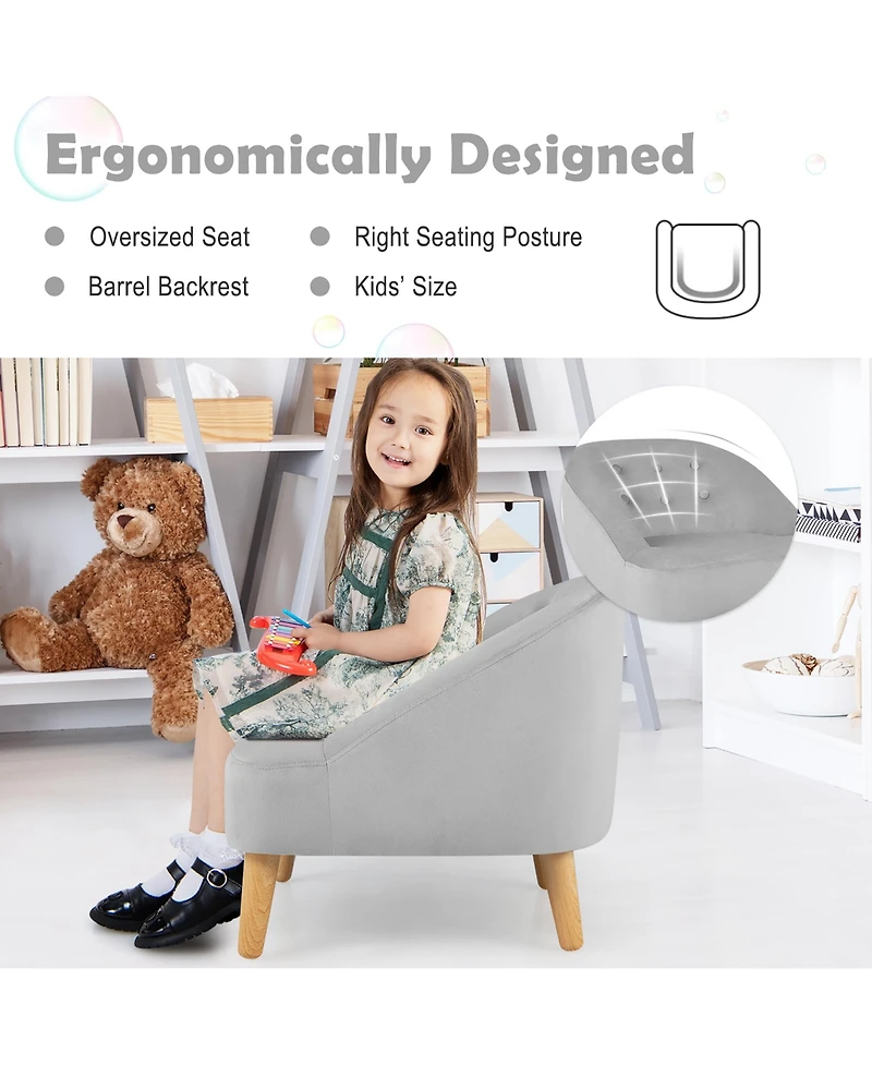 Kids Sofa Chair w/ Ottoman Toddler Single Sofa Velvet Upholstered