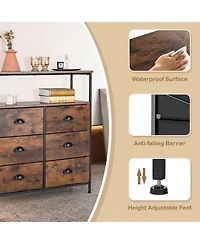 6-Drawer Dresser 2-Tier Fabric Storage Tower w/wooden Top Chest Organizer