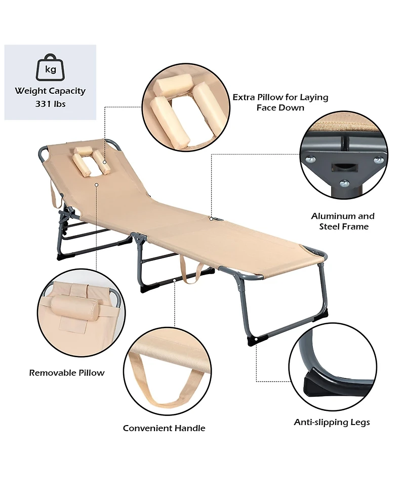 Costway Foldable Lounge Chair Adjustable Folding Recliner Beach Patio