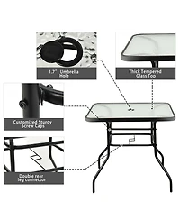 32'' Patio Square Table Tempered Glass Steel Frame Outdoor Pool Yard Garden
