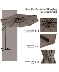 10FT Cantilever Solar Powered 32LED Lighted Patio Offset Umbrella Outdoor