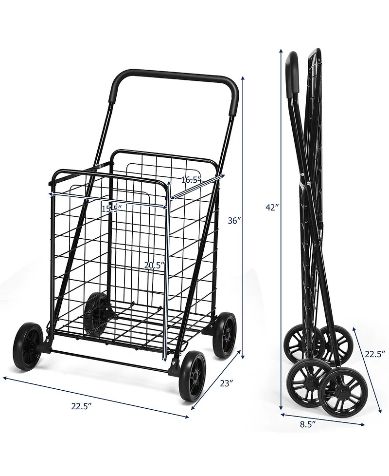 Costway Folding Shopping Cart Utility Trolley Portable For Grocery Laundry Travel
