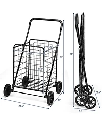 Costway Folding Shopping Cart Utility Trolley Portable For Grocery Laundry Travel