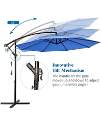 10FT Patio Offset Hanging Umbrella Easy Tilt Adjustment 8 Ribs