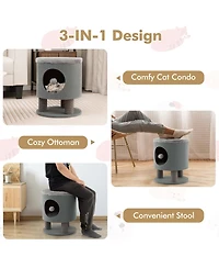 3-in-1 Cat Condo Stool Kitty Bed with Scratching Posts & Plush Ball Toy