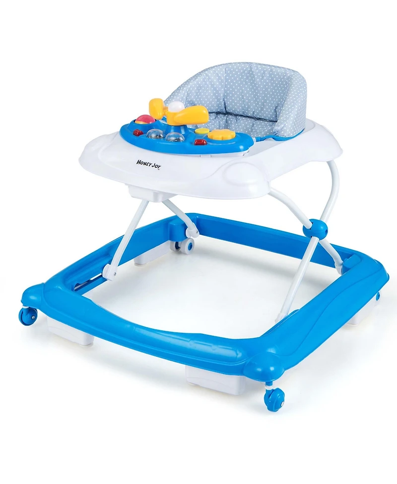 Costway Foldable Baby Walker with 3 Adjustable Heights Comfy Padded Seat Music Tray