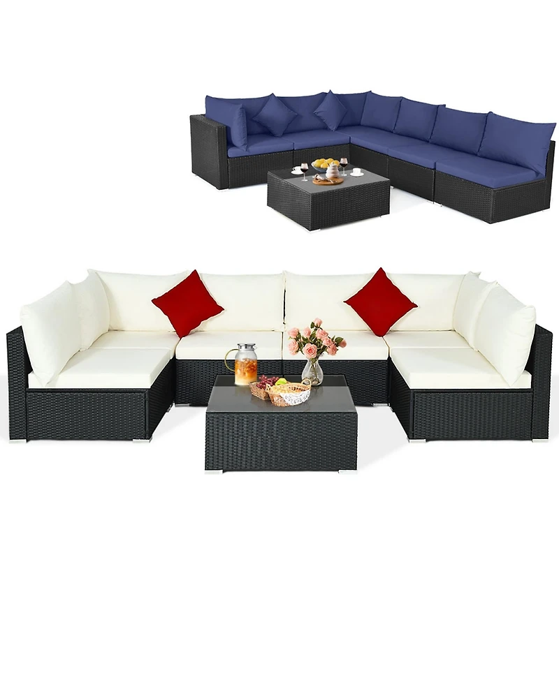 Costway 7PCS Patio Rattan Furniture Set Sectional Sofas Cushion Covers