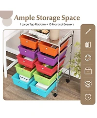 10-Drawer Storage Cart Utility Rolling Trolley Kitchen Organizer