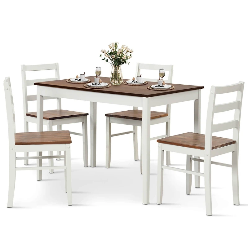 5-Piece Dining Set Solid Wood Kitchen Furniture with Rectangular Table & 4 Chairs