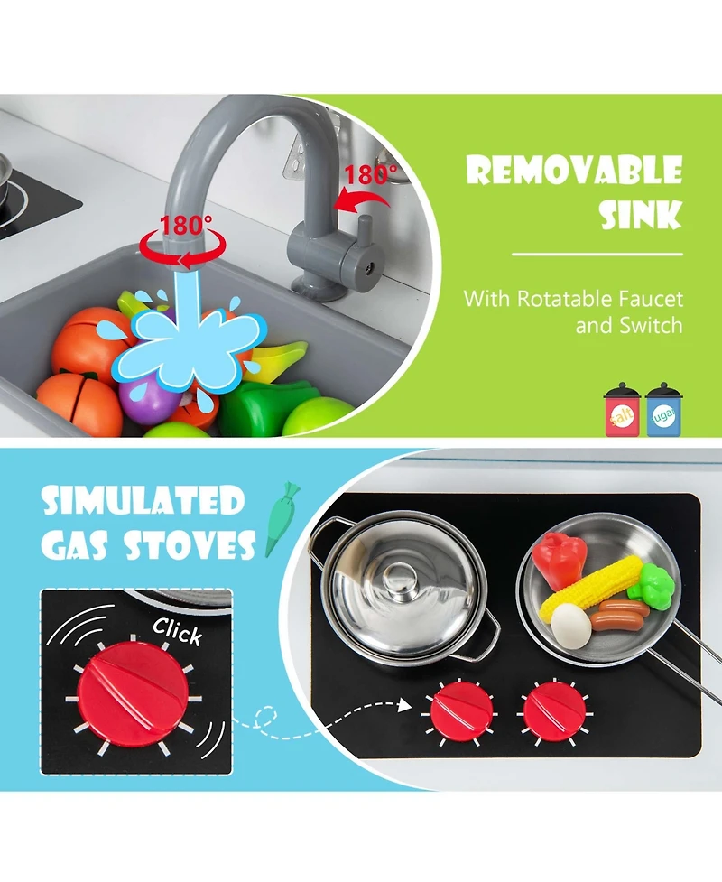 Kids Kitchen Playset Wooden Pretend Play Chef Toy with Microwave & Accessories