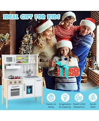 Kids Kitchen Playset Wooden Pretend Play Chef Toy with Microwave & Accessories