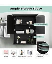 Wall Mount Bathroom Cabinet Wooden Medicine Storage Organizer